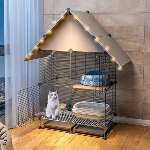 Kanduo キャットハウス 猫ケージ - 大型猫ケージベビーサークル 2段猫エンクロージャ、猫クレート子猫ベビーサークル - 小動物、子犬、子猫用