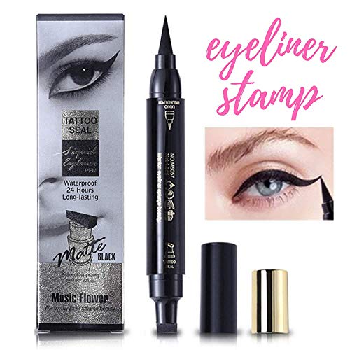 Waterproof Wing Eyeliner Stamp - Elisabeh Dual Ended Winged Liquid Eyeliner Stamp Pen, Smudgeproof,long-lasting, No Dripping,Black