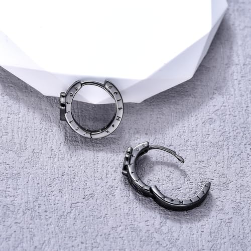 Black Viking Hoop Earrings for Men Women 925 Sterling Silver Viking Huggie Earrings Norse Pagan Rune Jewelry Fathers Day Birthday Gifts for Husband Dad3