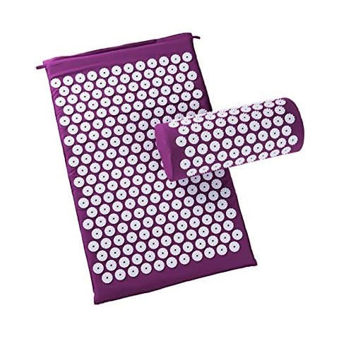 Wellness Therapie Massagematte Akupunkturmatte Set mit Kissen, Yantra Matte zur Linderung von Rücken/Nackenschmerzen, lila Cover