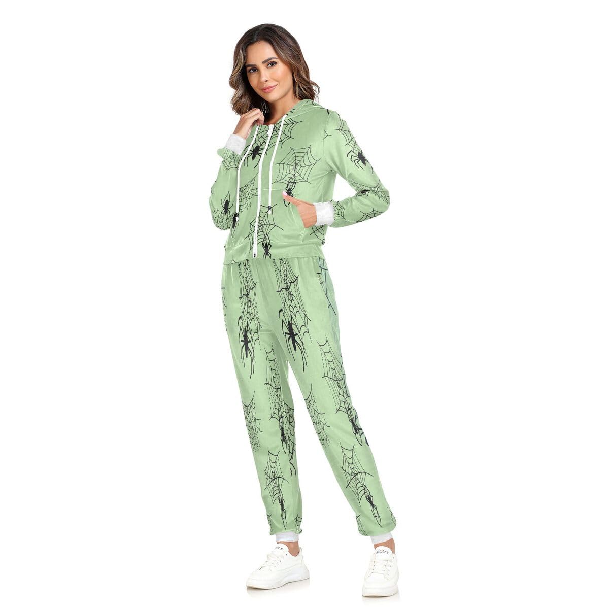 Conjunto deportivo de 2 piezas para mujer, diseño de telaraña negra, conjunto deportivo de manga larga para Halloween