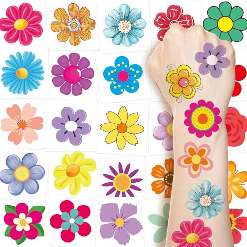 Ceiba Tree 100pcs Flower Temporary Tattoos Spring Party Supplies Assorted Flowers Floral Tattoos Party Favors