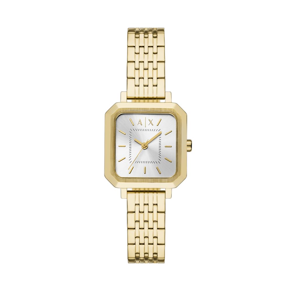 Armani Exchange Watch for Women, Quartz Three Hand Movement and 27 mm Case Size with Stainless Steel Strap, Gold Tone