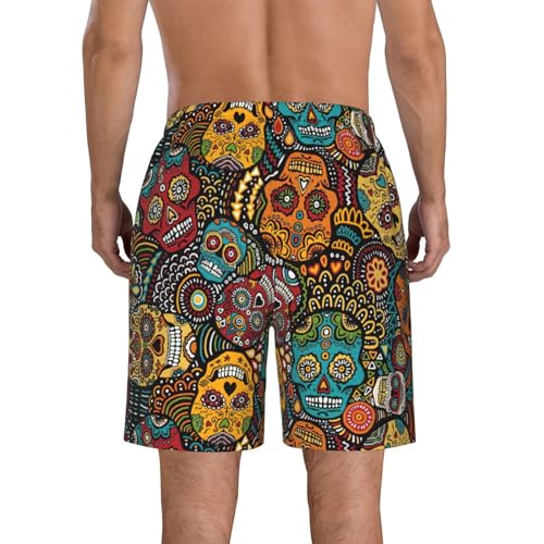 Sugar and Skulls Style Print Men's Swim Trunks | Quick Dry Drawstring Beach Shorts3