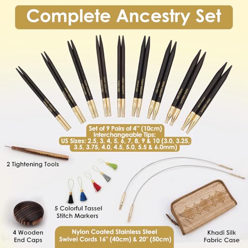 Image of Lantern Moon Ancestry Interchangeable Circular Knitting Needle Set 4 inch (10cm) | 9 US Sizes (2.5 to 10)