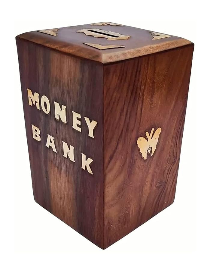 Wooden Money Bank -5 x 4 x 5.5 inch | Master Size Piggy Bank | Storage Bank for Kids and Adults (B0CKRBXSHS) Amazon Price History, Amazon Price Tracker