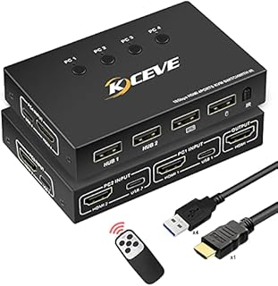 KVM Switch HDMI 4 Port Box 4K@60Hz,MLEEDA USB and HDMI Switch for 4 Computers Share Keyboard Mouse Printer and one HD Monitor,No Power Required,with Remote Control and 5 Cables