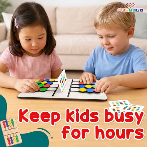 Image of Wembley Montessori Slide Puzzle for Kids 4-8 Years | Wooden Color & Pattern Matching STEM Educational Learning Toy | Brain Teaser Logic Activity | 2 Player Indoor Game | Birthday Gift for Boys & Girls