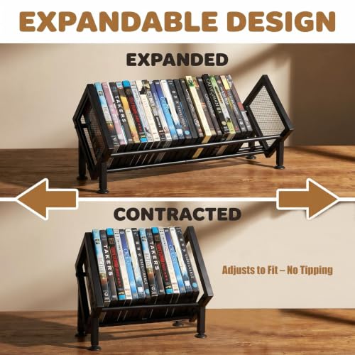 Image of PUTNATRURE DVD Blu ray Rack 2 Pack, Expandable Media Shelf Holds 52 DVD Cases, Compact Display Organizer for Video Games and Movies, Black