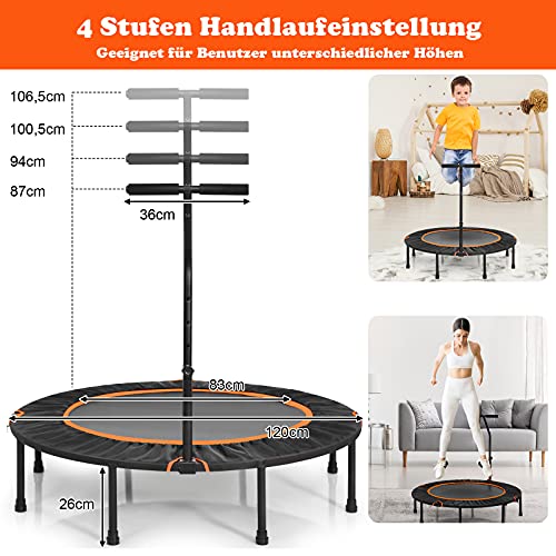 COSTWAY φ 120 cm Mini Trampolin faltbar, Fitness Trampolin mit höhenverstellbarem Griff, Kindertrampolin… – Bild 4