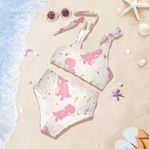 Girls' Bikini Set, Pink Cute Little Dinosaur Kids Swimsuit 2 Pcs Beach Bathing Suit4