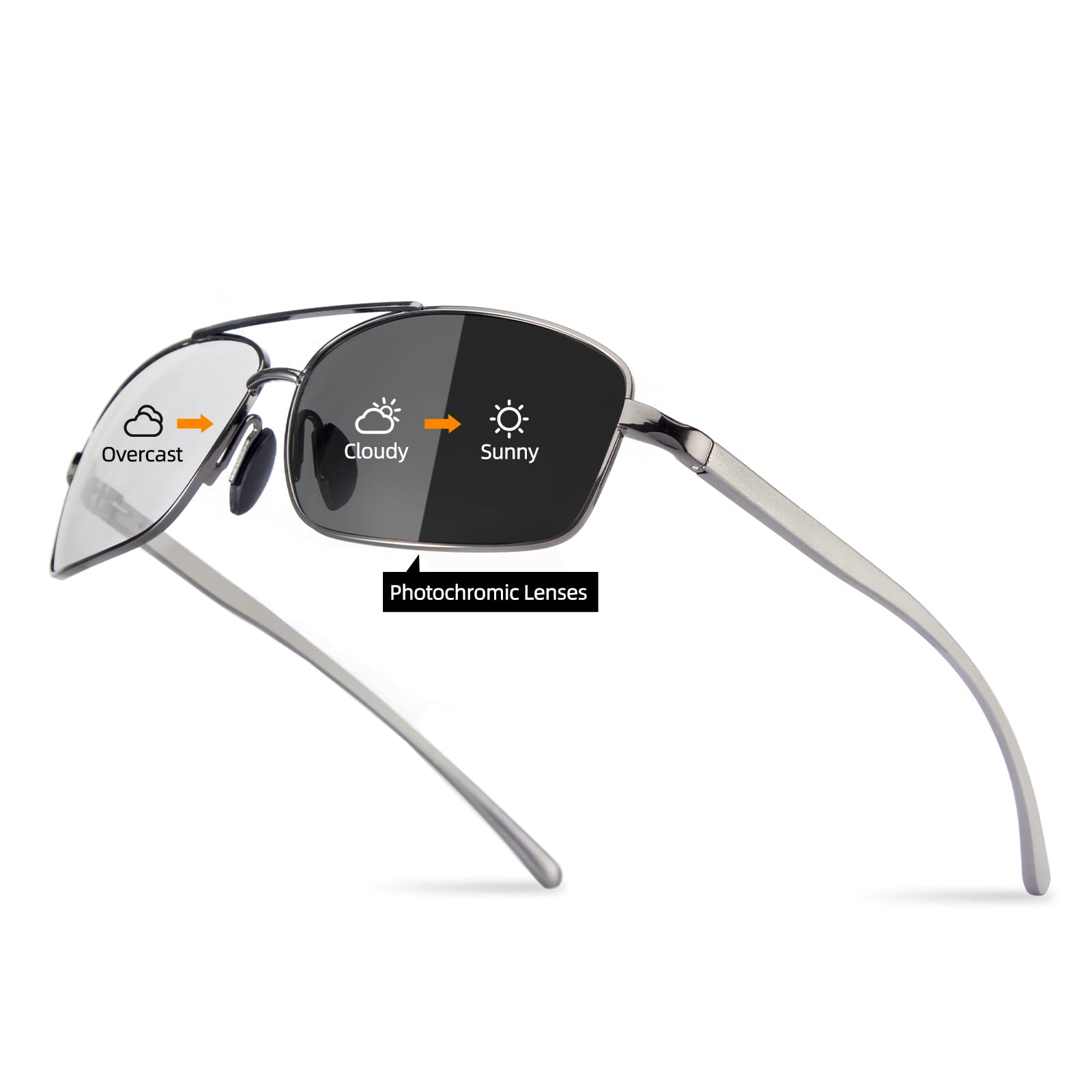 BloomoakPhotochromic Polarized Sunglasses -UV400 Driving Glasses-Classic Rectangle Full Frame Design for Men