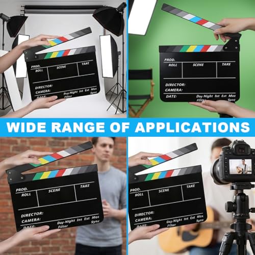 Image of ZIBUYU Movie Clap Board Stage Prop Acrylic Studio Camera Photography Director Film Clapper Board Clapboard Size - 10''x12(Black)