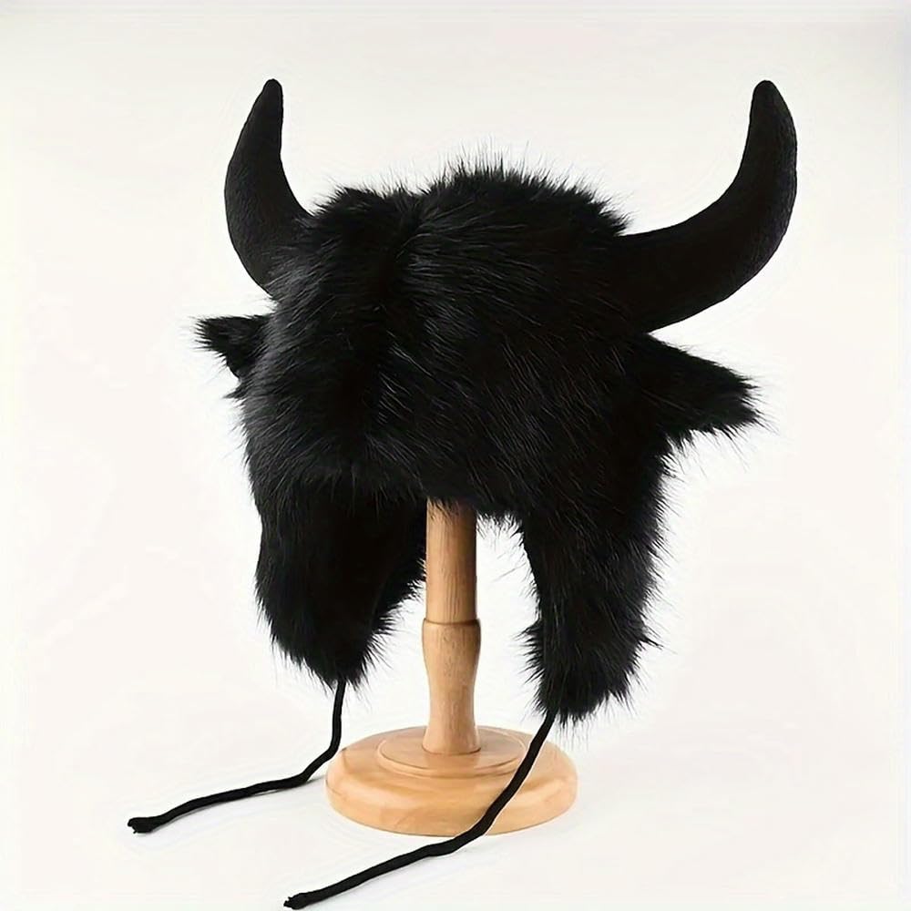 NYSDM Bull Horns Beanie - Przytulna dzianinowa czapka pilota zimowa typu kominiarka z oddychającą i ocieplającą uszy konstrukcją, elastyczna, dla mężczyzn i kobiet