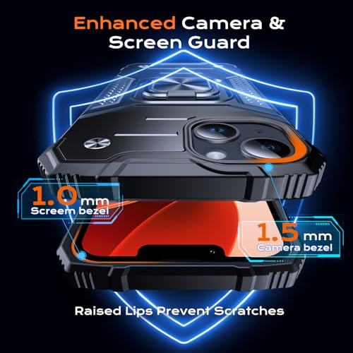Image of Anqrp Heavy Duty Case for iPhone 13 Mini Case with Enhanced Ring Holder Grip Stand, Military Grade Shockproof Rugged Drop Protective Silicone Hard Slim iPhone 13 Mini Phone Case Cover, Matte Black