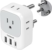 Vista 7 de TESSAN - Adaptador de corriente de viaje para Australia/Nueva Zelanda, 4 tomacorrientes de EE. UU., 3 cargadores USB (1 USB C), adaptador de enchufe