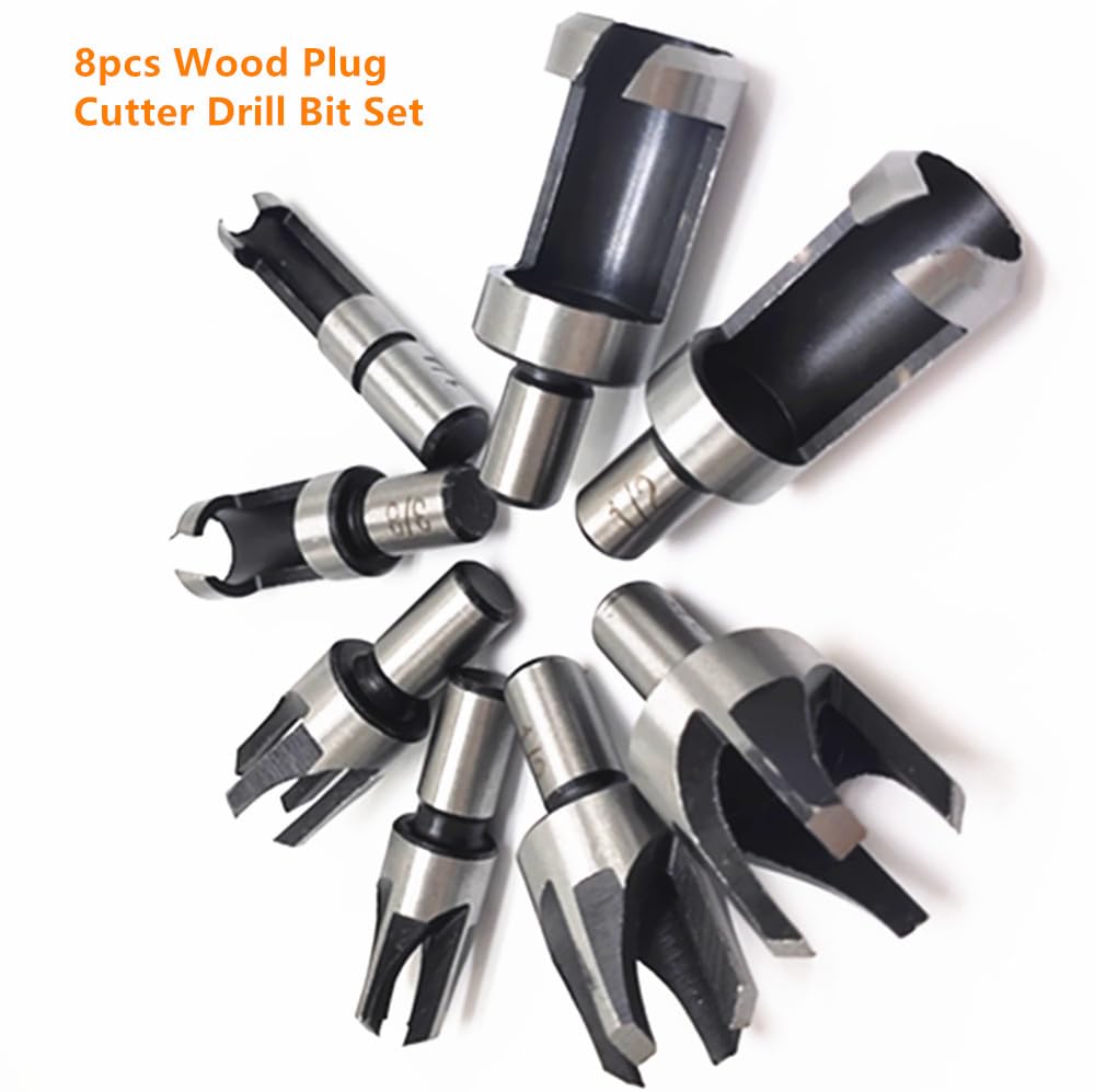 Juego de 8 brocas de corte de enchufe de madera, acero de alto carbono, revestimiento de titanio, brocas rectas y cónicas de 6 mm/10 mm/13 mm/16 mm