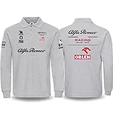 アルファロメオチームf1レーシングスーツ春秋ラペルポロシャツカジュアルメンズ長袖ポロシャツ(M,グレー)