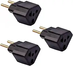 Kit 3 Adaptadores de Tomada Universal 10A e 20A 2 Polos Padrão Brasileiro e Americano - Preto