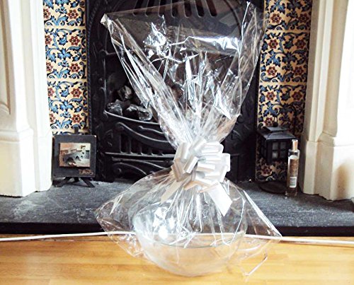 JEMPAK UK® 20" x 30" LARGE cellophane basket bag with SILVER pull bow for gift packaging & hamper making (Pack of 3)