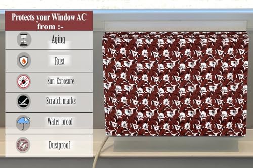 Image of The Furnishing Tree Elastic fit waterproof Polyester window ac cover suitable for Croma 1.5 Ton, Dustproof cover for inner and outer section, In CM: (55.88x71.12x45.72), Floral Pattern Magenta