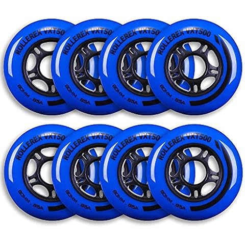 Rollerex VXT500 Inline Skate Wheels (8-Pack) (Various Size & Color Options Available) (Deep Sea Blue, 72mm) -Indoor Outdoor- Intended for Roller Blade Wheel Replacement Cover