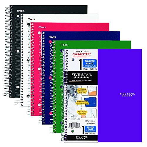 6 Pack Of Mead Five Star Personal Spiral Notebook, 7" x 4 3/8", 100 Sheets, College Rule, Assorted colors (MEA45484)