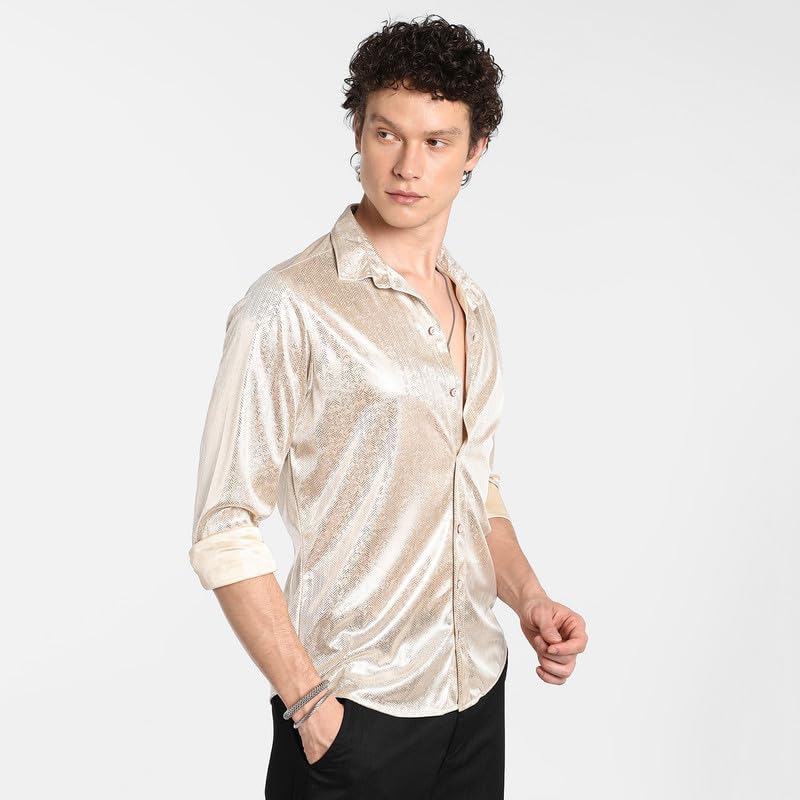 Image of CAHOOT Men's Polycotton Abstract-Textu Shirt |Casual-Wear | Spread Collar | Long Sleeve | Button Closure | Shirt Crafted with Comfort Fit for Everyday Wear