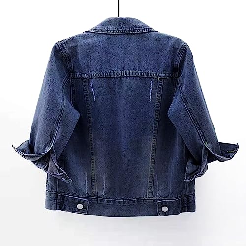 Womens Short Denim Jacket 3/4 Sleeve Lapel Button Down Cropped Trucker Jean Jackets Coats Button Down Cropped Denim 20252