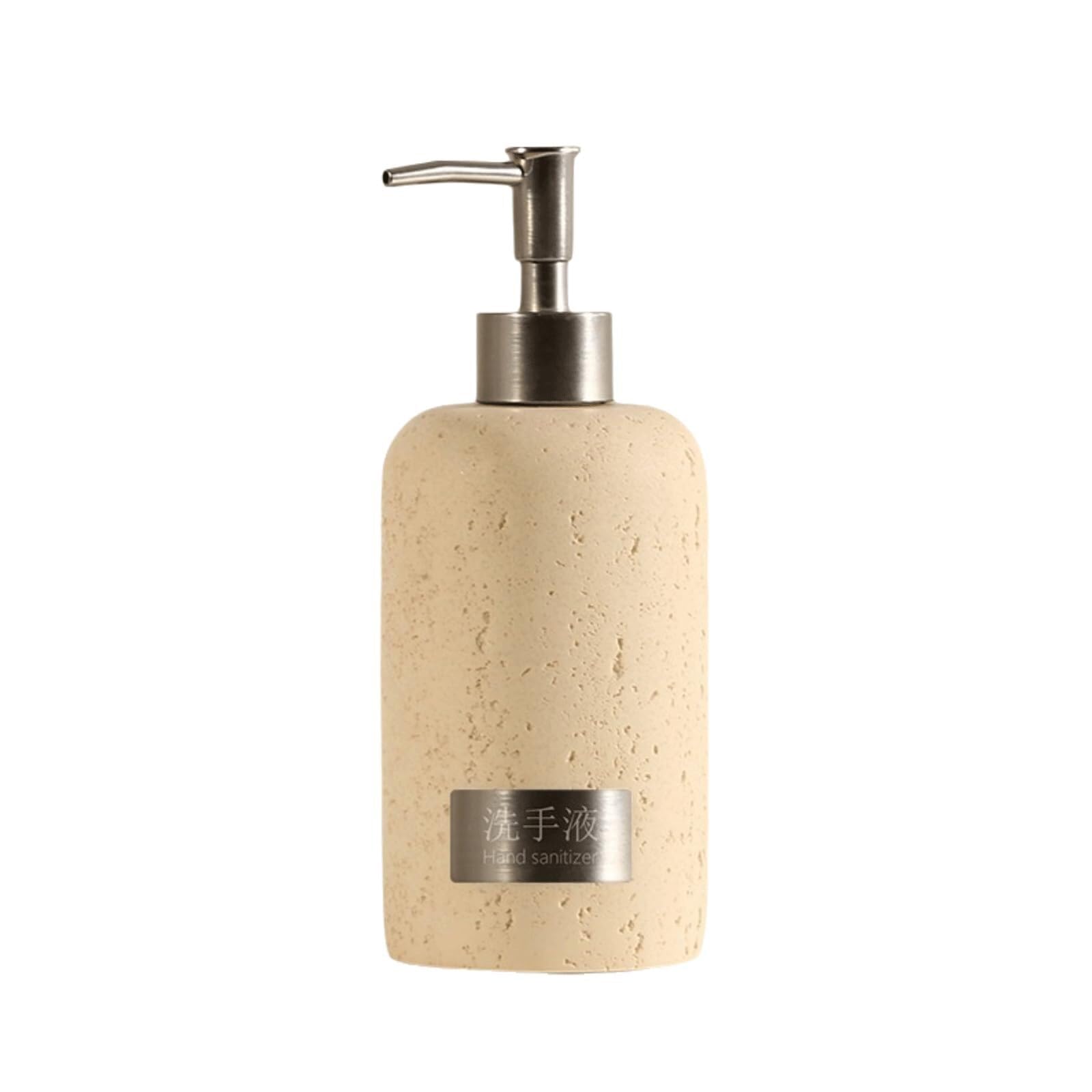 Qyleee One Color Hand Beige Liquid Stone Travertine Shampoo Bottles Refillable Lotion Marble Hand Dish For Bathroom(Hand Soap)