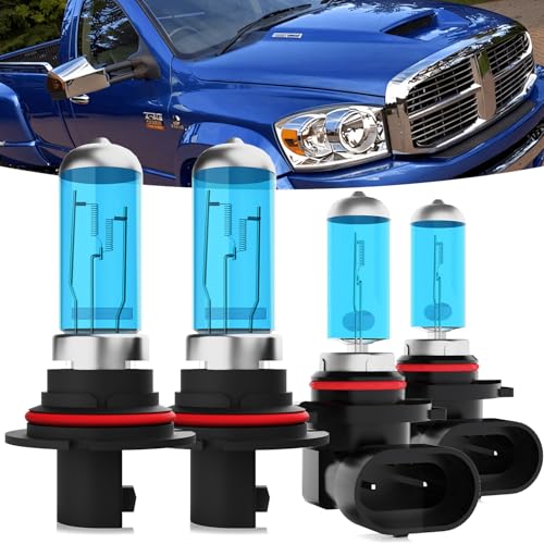 Image of Halogen Headlights Fit For Dodge Ram 2002-2007 Headlight Bulbs,9007 /HB5 High /Low Beam + 9006 /HB4 Fog Light Bright Light Combo,Plug And Play,Pack of 4 (Dodge Ram 2002-2007)