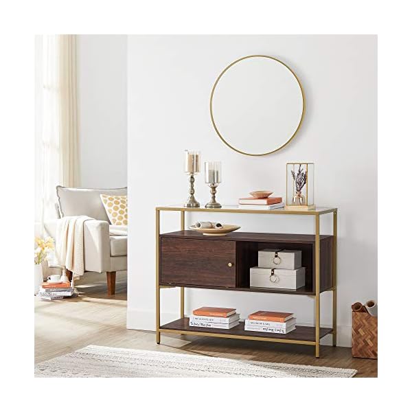 VASAGLE Sideboard, Glass Buffet Table with Sliding Door, Open Shelf, and Steel Frame, Console Table and Storage Cabinet, for Dining Room Living Room, Chocolate Brown and Matte Gold Colour LSC016B24 - Image 9