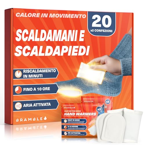 Bramble - Confezione assortita di scaldamani e scaldapiedi (20 paia, 40 in totale) - Scaldamani tascabili e scaldapiedi adesivi - Attivati ​​dall'aria e inodori - Fino a 10 ore di calore