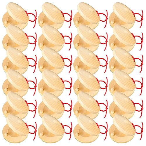 Boao 24 Pcs Castanets Musical Instrument Wooden Hand Finger Clap Board Educational Percussion DIY Music Instrument Rhythm Castanets(Wood Color)