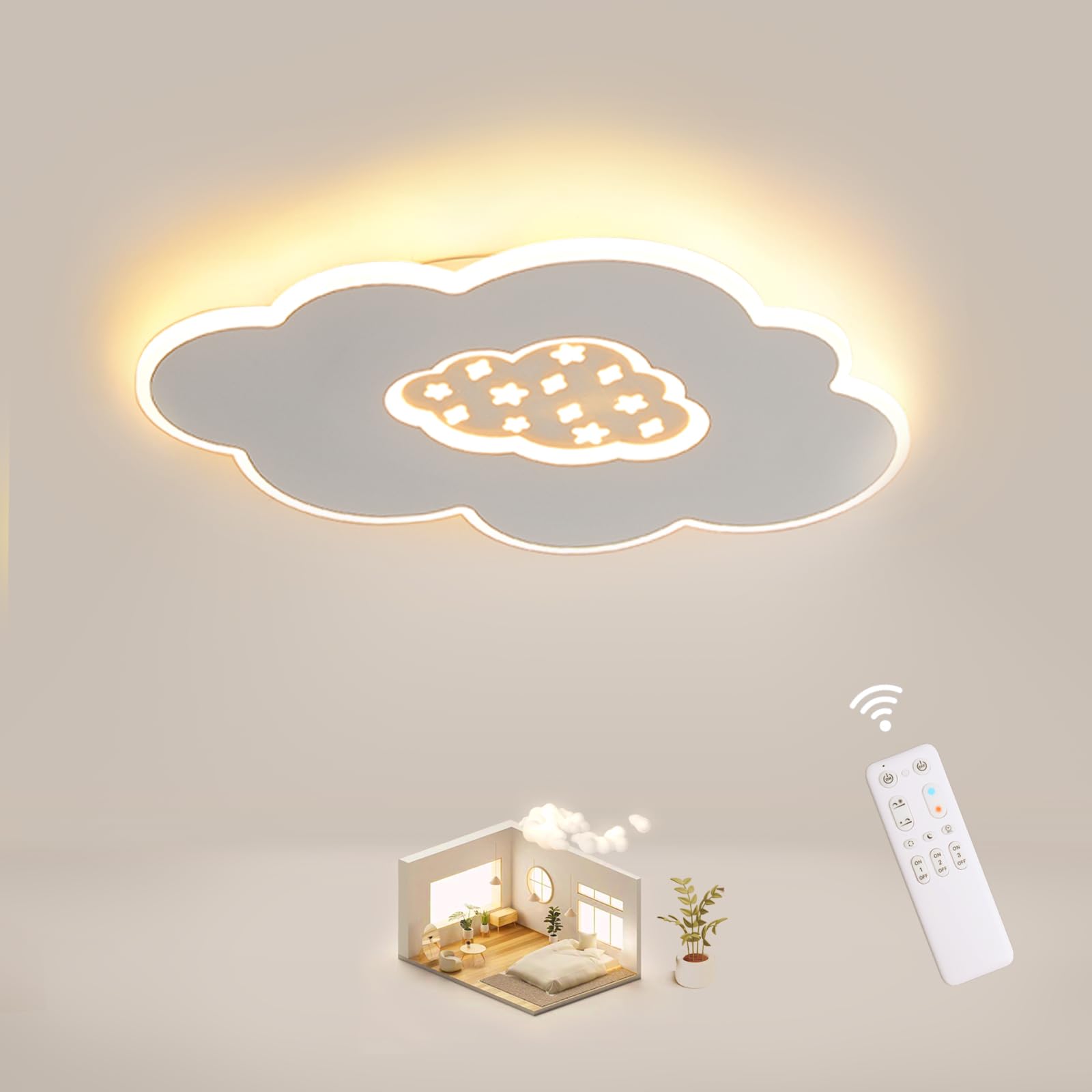 Plafoniera a LED, 50CM Lampada da soffitto creativo Nuvole Lampadario Dimmerabile con Telecomando, 30W Plafoniera Alla Moda per Camera da Letto e Soggiorno dei Bambini…