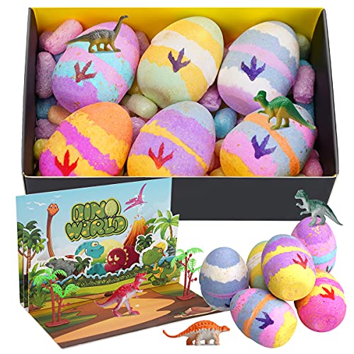 Bombas de baño para niños - Bombas de baño ecológicas extragrandes de 6 piezas con juguetes de dinosaurios - Divertidas burbujas con aceites esenciales naturales - Baño infantil hidratante Cover