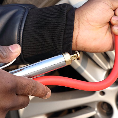 Image of Bayonet Style Tire Inflator Gauge, with Heavy Duty Straight Head Air Chuck and 12 inch Hose - 10 to 90 PSI (Pack of 2)