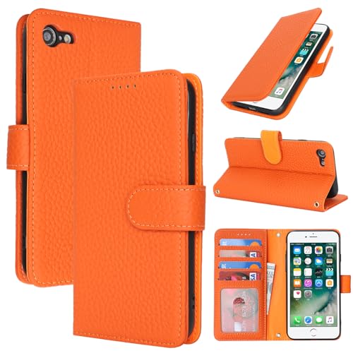 Étui portefeuille iPhone 8 en cuir orange idéal pour voyager léger Zouzt