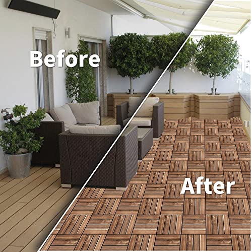 8 Pcs Wooden Flooring Kit, Natural Wood Deck Tiles Waterproof Plastic Base Interlocking Tiles Wooden Flooring Home Office Yard Swimming Pool Outdoor Indoor Hardwood Flooring Decking Tile (12 * 12In) #TOP6