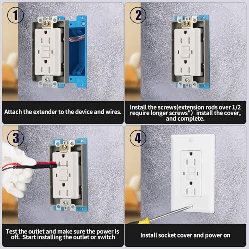 1/2Inch Single Gang Receptacle Outlet Box Extenders,Include 12Screws (6-32 x 1.25),Electrical Outlet Extender for Electrical Outlet Box and Electrical Outlet Switches, Gray (Pack of 6)