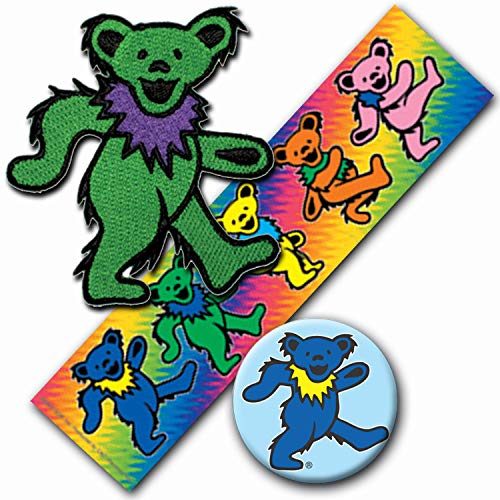 C&D Visionary Band 3 Piece Grateful Dead Sticker, Patch, Button Set, Green,Blue