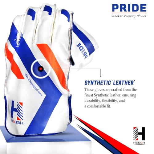Image of Heega Pride Synthetic Leather, Rubber College Cricket Wicket Keeping Gloves | Padded Palm, Finger Protection Suitable for Professional Players and Practice Use (Youth)