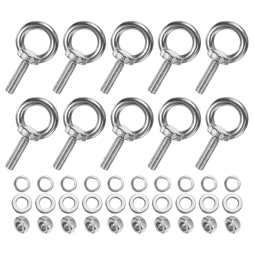 M METERXITY 10-Sets Stainless Eyebolt M8x30mm Shoulder Lifting Eye Bolt with Nuts Washers Male Screw Thread Ring Shoulder Eye Bolts Length 1.18 Inch for Suspending/Fastening