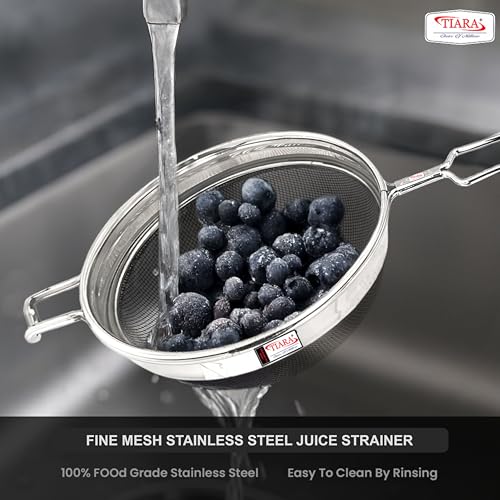 Image of TIARA - MAX Juice Strainer No7 Diameter 16cm Soup Strainer Steel Liquid Filter Food Grade Mesh, Sieve for Kitchen, channi,Rice Strainer, Fruit Strainer (35L x 16W x 8H cm, Silver)
