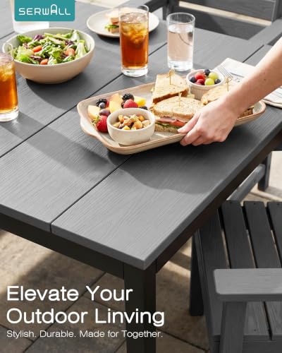 Image of SERWALL Outdoor Dining Set, 9 Piece HDPE Armless Dining Set, Gray