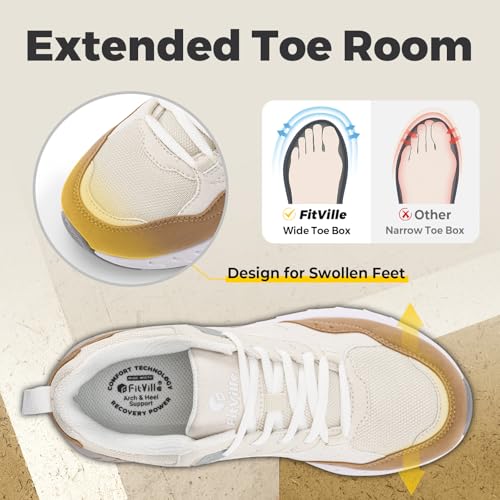 FitVille Extra Wide Walking Shoes Women Wide Width Workout Sneakers with Arch Support for Flat Feet Heel Pain Relief - Rebound Core V92