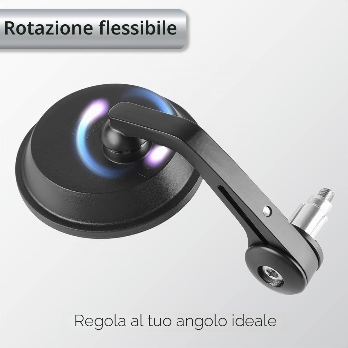 Evermotor Specchietti Moto Manubrio Omologati E4, Specchietti Manubrio Moto Rotazione 360°, Retrovisori Bar End per Manubri 22mm, Compatibili Ø Interno 13–16mm e 17–19mm, 2 pezzi