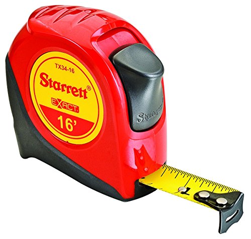Starrett KTX34-16-N-SP01 Exact Tape Measure, 3/4" Wide x 16', Graduated in 1/16", with Over molding for Improved Grip