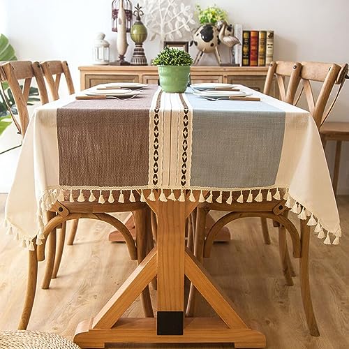 Pahajim Nappe Rectangulaire Anti Tache Lin Coton Nappe Tissu Lavable Table Cloth Imperméable pour Cuisine Exterieur Décoration de Table(Bleu Cafe rayée,...