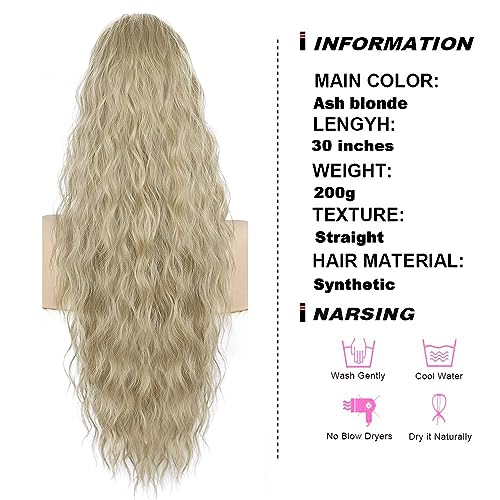PORSMEER Ponytail Extension Ash Blonde Long Curly Drawstring Clip in Pony Hair Extension Synthetic Pony Tail Hairpiece for Women - Image 2